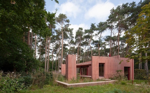 Red Concrete Pool House in the Middle of the Garden-Forest