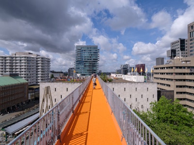 Pedestrian Orange Carpet On Roof Area In Rotterdam