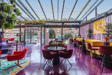 Trianglo Lounge Bar, Wrapped in Purple and Green as a Modern-Classic Concept