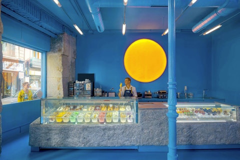 Blue-Filled Brando Ice Cream Shop in Madrid, Spain
